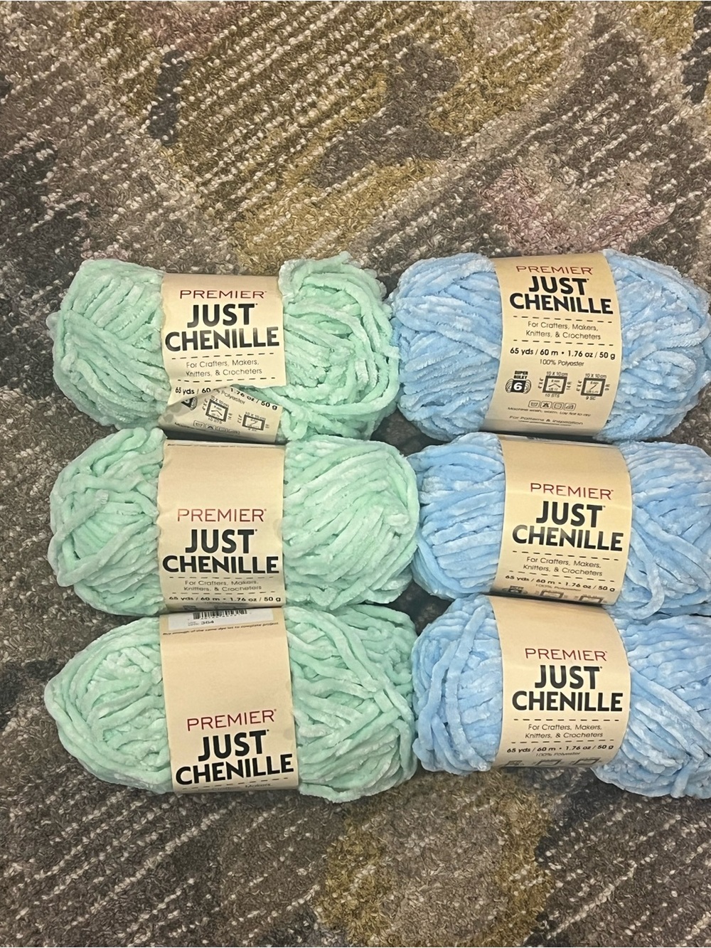 Premier Just Chenille Plush Yarn Pack in Mint Green and Baby Blue